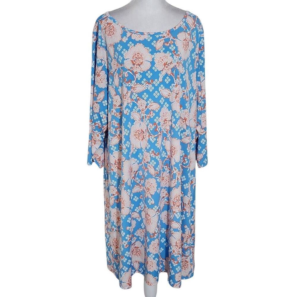 Ruby Rd. Blue Floral Print Knee-Length Shift Dress Size 2X Summer Floral Dress